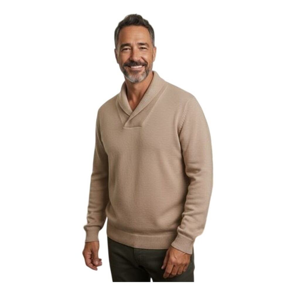 Ivicoer V-Neck Pullover  Sweater Men Sz XL Beige Knit Long Sleeve Preppy Collar